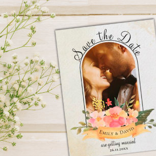 Cartão Postal De Anúncio Casamento Foto Floral Aquarela Elegante Cute