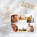 Cartão Postal De Anúncio Casamento Fotográfico Moderno Manuscrito 6 Salve A<br><div class="desc">Convide amigos e família para salvar a data do seu casamento com este cartão com fotos moderno</div>