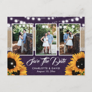 Cartão Postal De Anúncio Casamento Girassol Solar Purpura 3 Foto Salvar A D