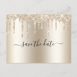 Cartão Postal De Anúncio Casamento Glam Champagne com Brilho Tendência