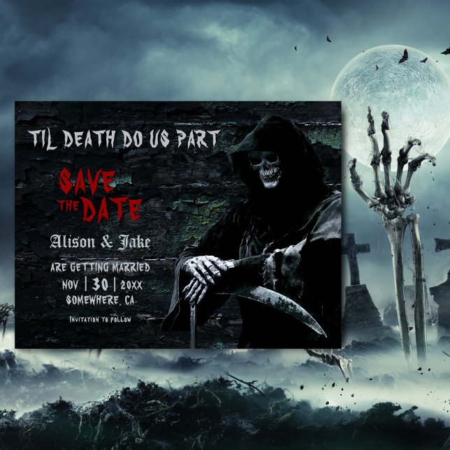 Cartão Postal De Anúncio Casamento Gótico Salvar a Data (Criador carregado)