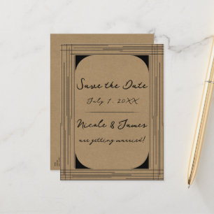 Cartão Postal De Anúncio Casamento Linhas Modernas Mínimas Kraft Preto
