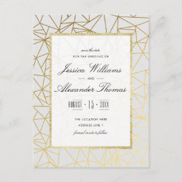 Cartão Postal De Anúncio Casamento Luxuoso Dourado e Branco Salve a Data