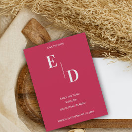 Cartão Postal De Anúncio Casamento Magenta Moderno Monograma Salvar A Data
