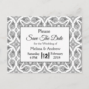 Cartão Postal De Anúncio Casamento Mandala Preto e Branco Save the Date