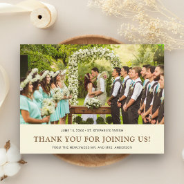 Cartão Postal De Anúncio Casamento Marrom Creme | Noivo Noiva Foto Agradeci