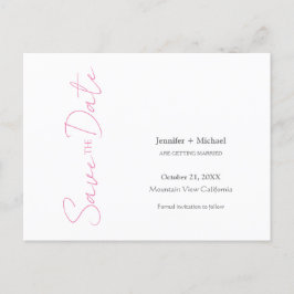 Cartão Postal De Anúncio Casamento Minimalista Caligrafia Rosa Branco