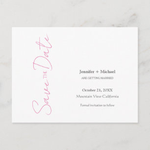 Cartão Postal De Anúncio Casamento Minimalista Caligrafia Rosa Branco