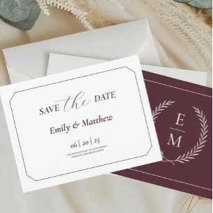 Cartão Postal De Anúncio Casamento Minimalista Laurel Monogramas Salvar A D