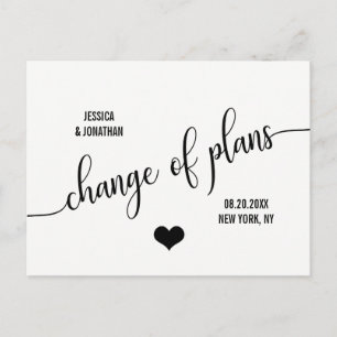 Cartão Postal De Anúncio Casamento Moderno ALTERE A DATA PLANOS ADIAR