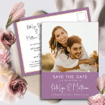 Cartão Postal De Anúncio Casamento Moderno de Fotografias Mauve Elegante Sa<br><div class="desc">Imagem Moderna De Manuscrito Mauve Diversão Foto Minimalista De Casamento Minimalista Salva O Cartão-Postal De Anúncio De Data. Avise sua família, amigos e colegas que você marcou uma data para sua celebração de casamento com este casamento elegante, na moda e moderno, salve o cartão de convite. Todos os textos estão...</div>