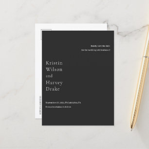 Cartão Postal De Anúncio Casamento Moderno Preto Elegante Salve a Data