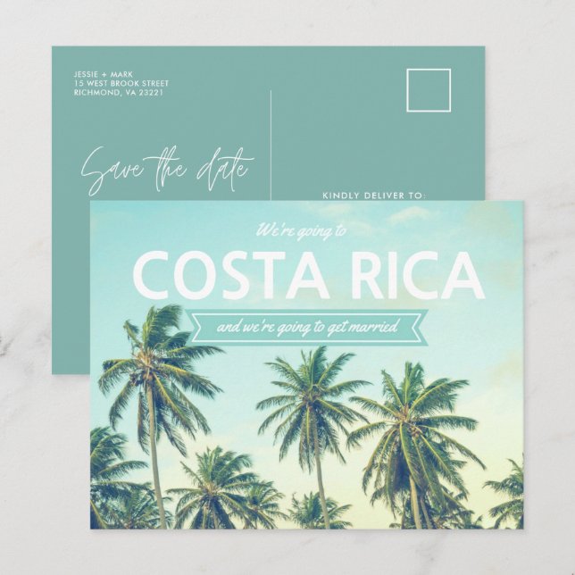 Cartão Postal De Anúncio Casamento na Costa Rica Salva as datas (Frente/Verso)
