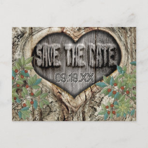 Cartão Postal De Anúncio Casamento na Floresta Coração Rústico na Árvore Sa