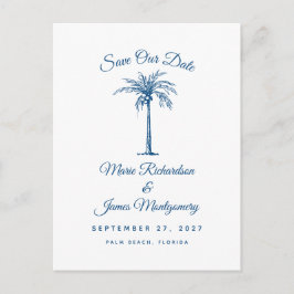 Cartão Postal De Anúncio Casamento na Praia Azul Moderna Salve a Data
