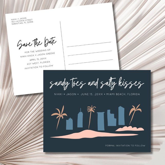 Cartão Postal De Anúncio Casamento na Praia da Flórida Salve a Data (Florida Beach Wedding Save the Date Announcement Postcard)