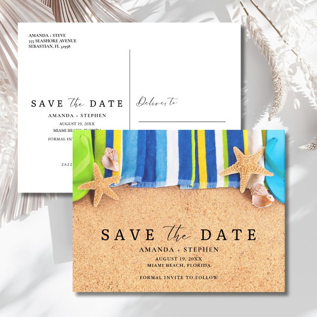 Cartão Postal De Anúncio Casamento na Praia Salve a Data (Beach Wedding Save The Date Announcement Postcard)