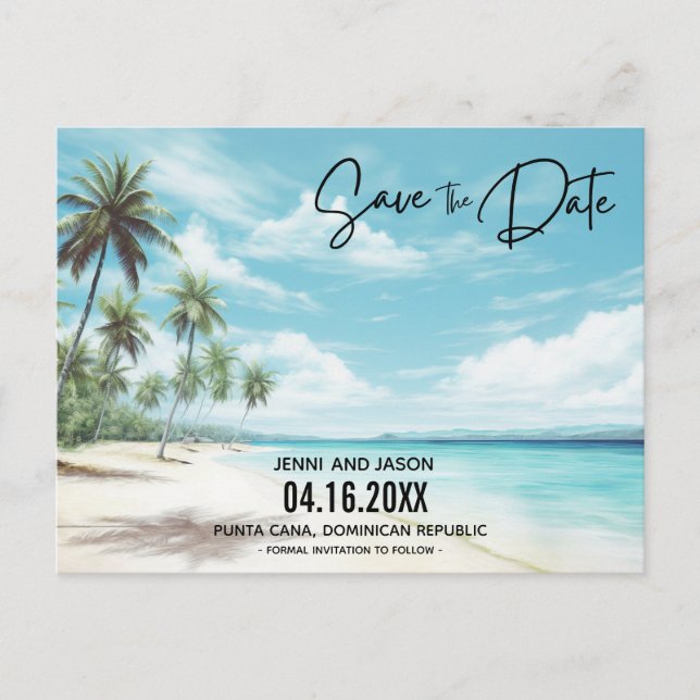 Cartão Postal De Anúncio Casamento na Praia Save The Date (Frente)
