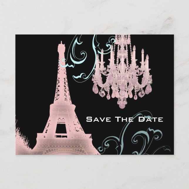 Cartão Postal De Anúncio casamento na Torre Eiffel de Paris save the date (Frente)