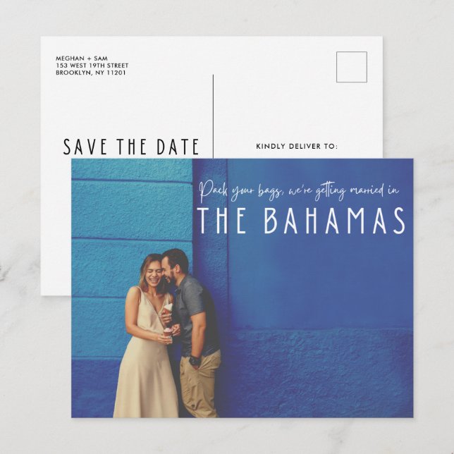 Cartão Postal De Anúncio Casamento nas Bahamas Foto Save the Date (Frente/Verso)