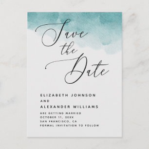 Cartão Postal De Anúncio Casamento náutico azul-aquarela Salvar a Data