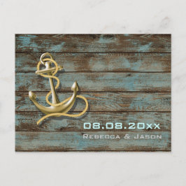 Cartão Postal De Anúncio casamento náutico da âncora de praia salvar a data