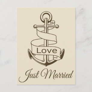 Cartão Postal De Anúncio Casamento Náutico Recém-Casados Âncora de Navio Ma