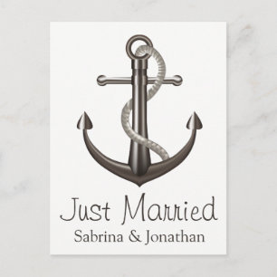 Cartão Postal De Anúncio Casamento Naval Recém-Casados Âncora Marrom Cinza
