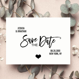 Cartão Postal De Anúncio Casamento Negro Branco de Pincel Moderno SALVAR A