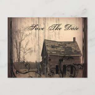 Cartão Postal De Anúncio Casamento no campo rústico ocidental salvar a data