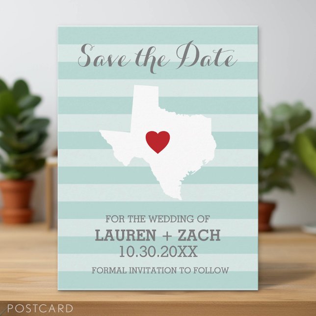 Cartão Postal De Anúncio Casamento no Estado de Origem Salvar a Data Texas (Save the Date Postcard)