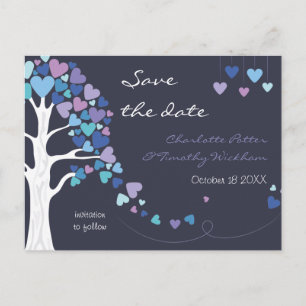 Cartão Postal De Anúncio Casamento no inverno de Corações da Árvore de Amor