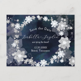 Cartão Postal De Anúncio Casamento no inverno Floral Wreath Salvar a Data