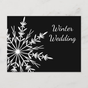 Cartão Postal De Anúncio Casamento no inverno preto branco com floco de nev