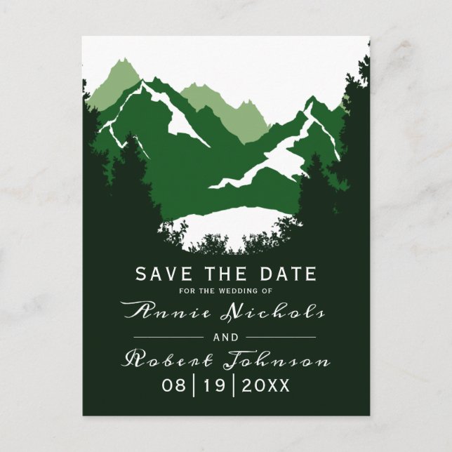 Cartão Postal De Anúncio Casamento no inverno verde da montanha Salve a Dat (Frente)