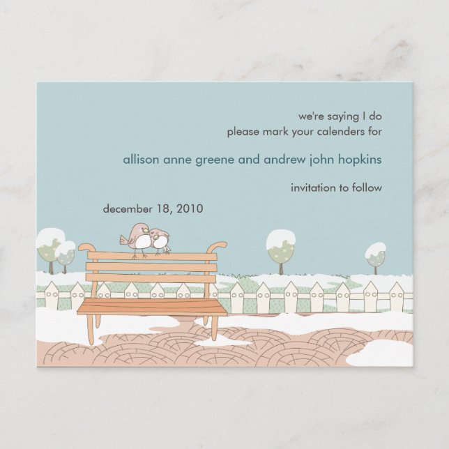Cartão Postal De Anúncio Casamento no inverno Whimsical Salve o Cartão-Post (Frente)