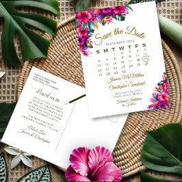 Cartão Postal De Anúncio Casamento no Jardim Tropical Salve a Data Calendár