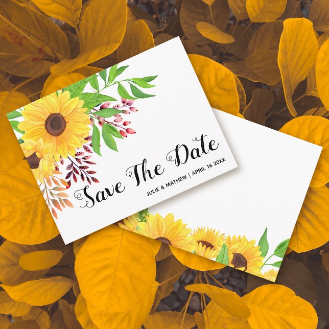 Cartão Postal De Anúncio Casamento outono amarelo de girassóis Salvar a Dat (Criador carregado)
