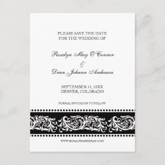 Cartão Postal De Anúncio Casamento personalizado de rolagem B&W salvar data