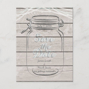 Cartão Postal De Anúncio Casamento Pote de Pedra & Luzes de Corda Salve A D