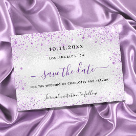 Cartão Postal De Anúncio Casamento prata violeta faíscas elegante salve a d