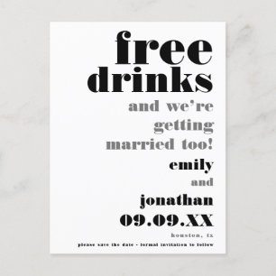 Cartão Postal De Anúncio Casamento Preto Branco Bebidas Grátis Salve A Data