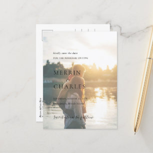 Cartão Postal De Anúncio Casamento Preto e Branco com Stylish Save the Date