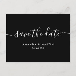 Cartão Postal De Anúncio Casamento Preto e Branco Moderno Salvar a Data