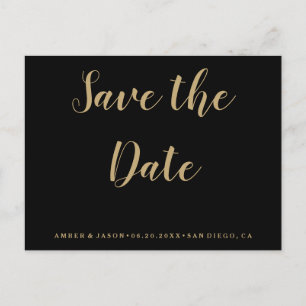 Cartão Postal De Anúncio Casamento Preto e Dourado Salvar a Data