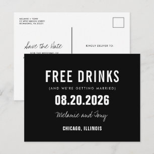 Cartão Postal De Anúncio Casamento Preto Engraçado Bebidas Grátis Salve a D
