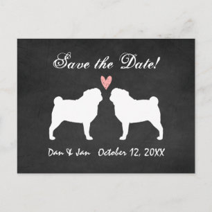 Cartão Postal De Anúncio Casamento Pug Salve a Data