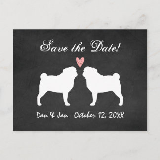 Cartão Postal De Anúncio Casamento Pug Salve a Data