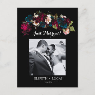 Cartão Postal De Anúncio Casamento Romântico com Flores Pretas, Borgonha e 