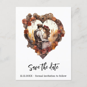 Cartão Postal De Anúncio Casamento Romântico Steampunk Coração